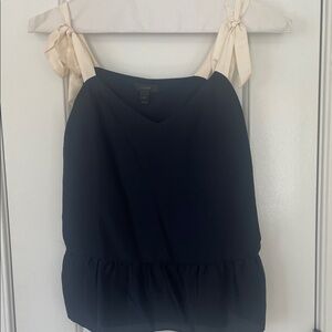 J. Crew Navy SILK Camisole with Cream Tie Straps-size 8